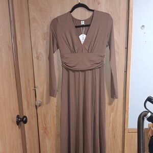 Casual Brown Long Sleeve Wrap Gown